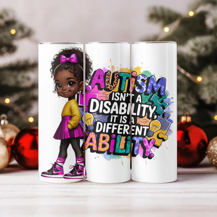 Autism Awareness Tumbler: African American Kid Art, Stainless Steel 20 oz