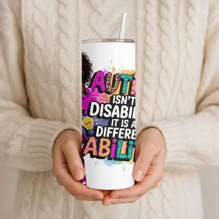 Autism Awareness Tumbler: African American Kid Art, Stainless Steel 20 oz