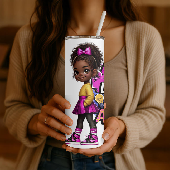 Autism Awareness Tumbler: African American Kid Art, Stainless Steel 20 oz