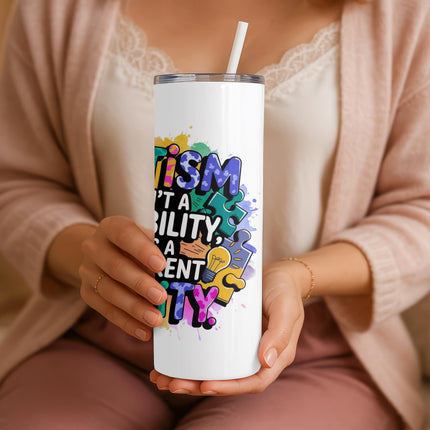 Autism Awareness Tumbler: African American Kid Art, Stainless Steel 20 oz