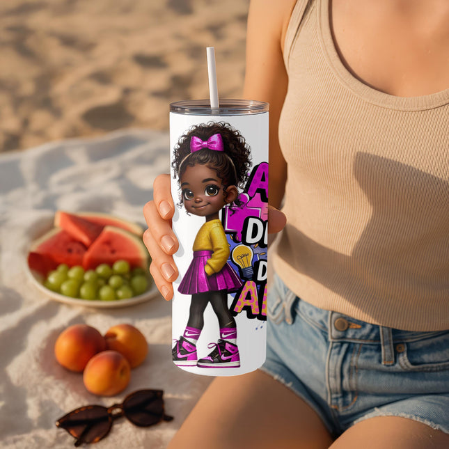 Autism Awareness Tumbler: African American Kid Art, Stainless Steel 20 oz