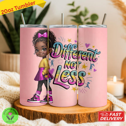 Autism Awareness Tumbler, "Different Not Less" 20oz Stainless Steel Cup
