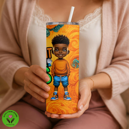 Autism Awareness Tumbler: African American Boy Design, Stainless Steel 20oz