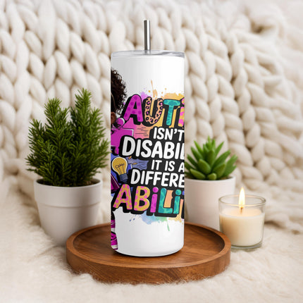 Autism Awareness Tumbler: African American Kid Art, Stainless Steel 20 oz