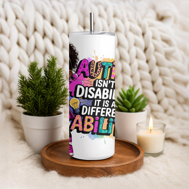 Autism Awareness Tumbler: African American Kid Art, Stainless Steel 20 oz