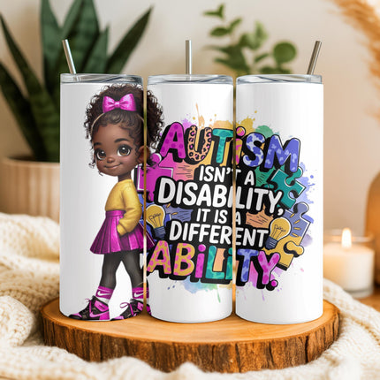 Autism Awareness Tumbler: African American Kid Art, Stainless Steel 20 oz