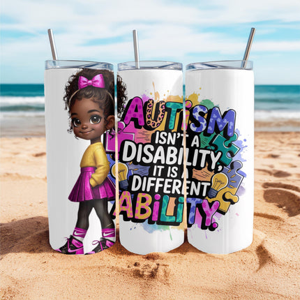 Autism Awareness Tumbler: African American Kid Art, Stainless Steel 20 oz