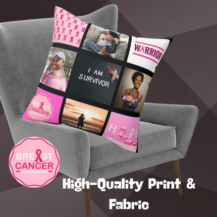 Breast Cancer Awareness Photo Pillow: Custom Pink Ribbon Memorial Gift (15x15)