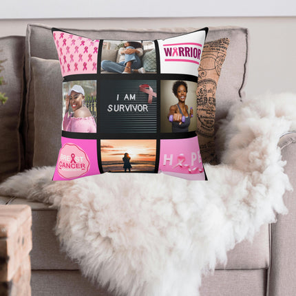 Breast Cancer Awareness Photo Pillow: Custom Pink Ribbon Memorial Gift (15x15)