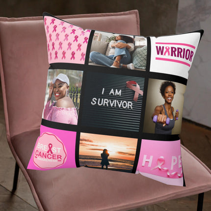 Breast Cancer Awareness Photo Pillow: Custom Pink Ribbon Memorial Gift (15x15)