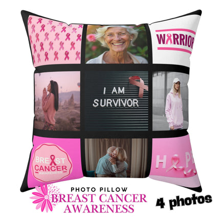 Breast Cancer Awareness Photo Pillow: Custom Pink Ribbon Memorial Gift (15x15)