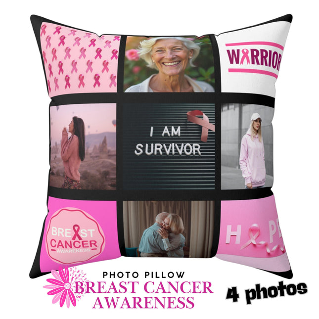 Breast Cancer Awareness Photo Pillow: Custom Pink Ribbon Memorial Gift (15x15)