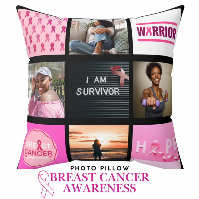 Breast Cancer Awareness Photo Pillow: Custom Pink Ribbon Memorial Gift (15x15)
