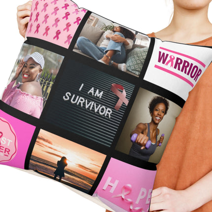 Breast Cancer Awareness Photo Pillow: Custom Pink Ribbon Memorial Gift (15x15)