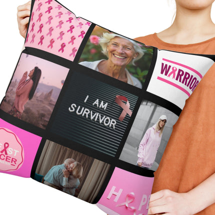 Breast Cancer Awareness Photo Pillow: Custom Pink Ribbon Memorial Gift (15x15)