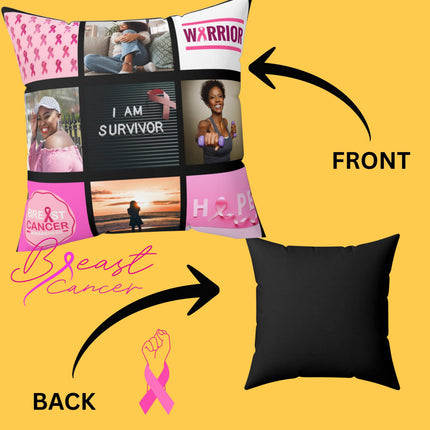 Breast Cancer Awareness Photo Pillow: Custom Pink Ribbon Memorial Gift (15x15)