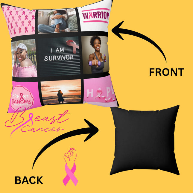 Breast Cancer Awareness Photo Pillow: Custom Pink Ribbon Memorial Gift (15x15)
