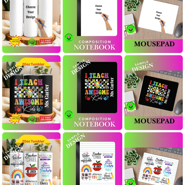 Personalized Teacher Gift Set: Tumbler, Mouse Pad & Notebook