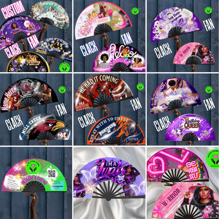 Custom Clack Fan 25x13 – Personalized Folding Fan with Photo or Logo, Party Favor, Birthday, Wedding, Festival, Sports, Line Dance Gift