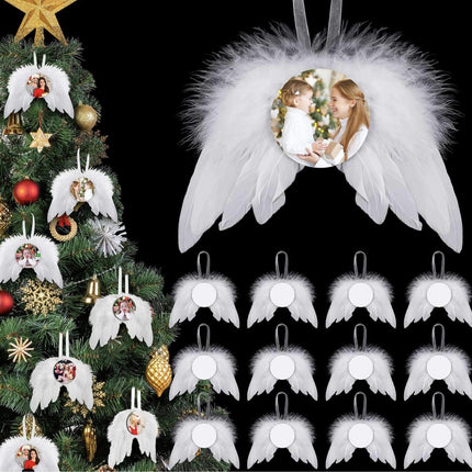 Personalized Memorial Feather Angel Wing Ornament, Photo Keepsake