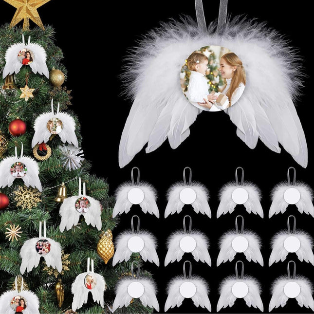 Personalized Memorial Feather Angel Wing Ornament, Photo Keepsake