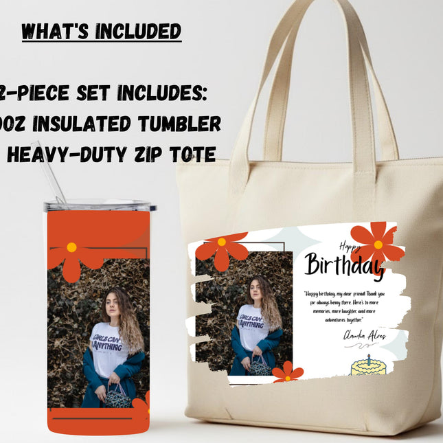 Personalized Tumbler Tote Bag gift set, matching set tumbler and tote, zipper tote great for custom gift, 20oz Tumbler and 18inch tote