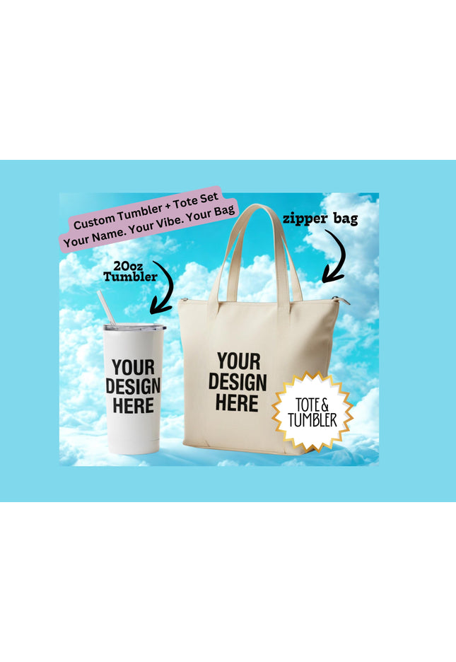 Personalized Tumbler Tote Bag gift set, matching set tumbler and tote, zipper tote great for custom gift, 20oz Tumbler and 18inch tote