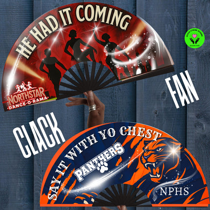 Custom Clack Fan 25x13 – Personalized Folding Fan with Photo or Logo, Party Favor, Birthday, Wedding, Festival, Sports, Line Dance Gift