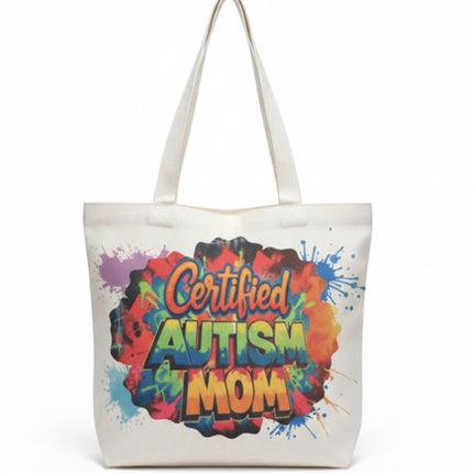 Autism mom canvas Tote Bag & Planner Set – Extra large Zippered 18.5x15 Tote, mommy Bag, travel kit, Birthday Gift, 2026 planner