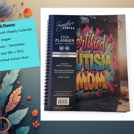 Autism mom gift box ; clack fan canvas Tote Bag & Planner Set –Zippered 18.5x15 Tote, mommy Bag, travel kit, Birthday Gift, 2026 planner