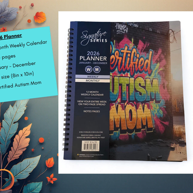 Autism mom gift box ; clack fan canvas Tote Bag & Planner Set –Zippered 18.5x15 Tote, mommy Bag, travel kit, Birthday Gift, 2026 planner