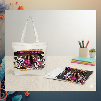 Custom canvas Tote Bag & Planner Set – Extra large Zippered 18.5x15 Tote, mommy Bag, travel kit, Birthday Gift, 2026 planner -where fans at?