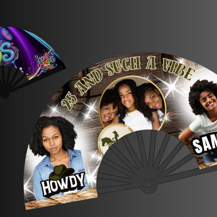 Custom Clack Fan 25x13 – Personalized Fan with Photo or Logo, Party Favor, Birthday, Wedding, Festival, Sports, Line Dance Gift, baby shower