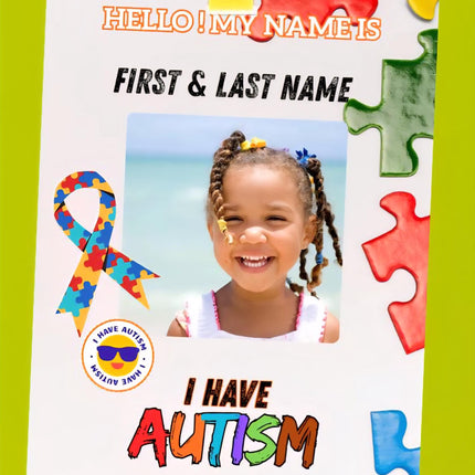Personalized Autism ID Card, Emergency Medical Alert, Non Verbal Child Safety Tag, Special Needs Backpack Clip, Custom Photo ID badge