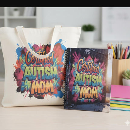 Autism mom gift box ; clack fan canvas Tote Bag & Planner Set –Zippered 18.5x15 Tote, mommy Bag, travel kit, Birthday Gift, 2026 planner