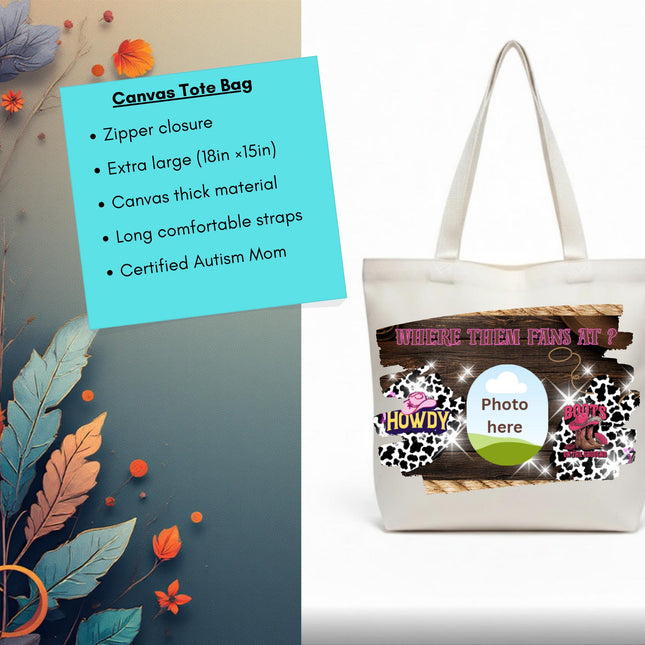 Custom canvas Tote Bag & Planner Set – Extra large Zippered 18.5x15 Tote, mommy Bag, travel kit, Birthday Gift, 2026 planner -where fans at?