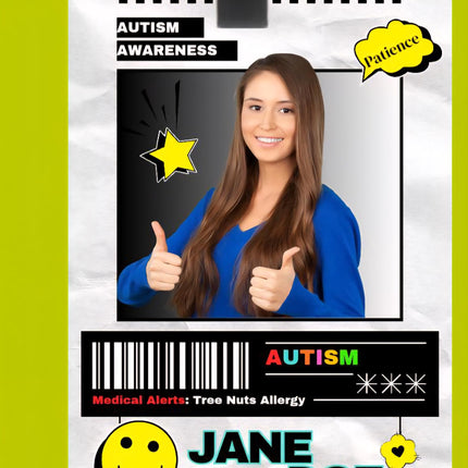 Personalized Autism ID Card, Emergency Medical Alert, Non Verbal Child Safety Tag, Special Needs Backpack Clip, Custom Photo ID badge