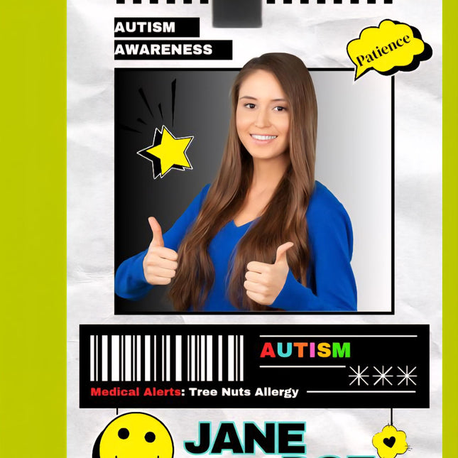 Personalized Autism ID Card, Emergency Medical Alert, Non Verbal Child Safety Tag, Special Needs Backpack Clip, Custom Photo ID badge