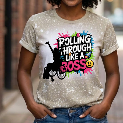 Rolling Like A Boss Tee: Wheelchair Diva T-Shirt, Disability Awareness Wheelie Shirt, Mobility Inclusion support tee