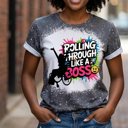 Rolling Like A Boss Tee: Wheelchair Diva T-Shirt, Disability Awareness Wheelie Shirt, Mobility Inclusion support tee