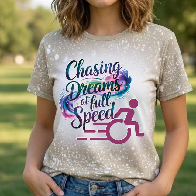 Wheelchair Support, Disability Awareness Wheelie Shirt, Mobility Inclusion support tee- chasing dreams at full speed