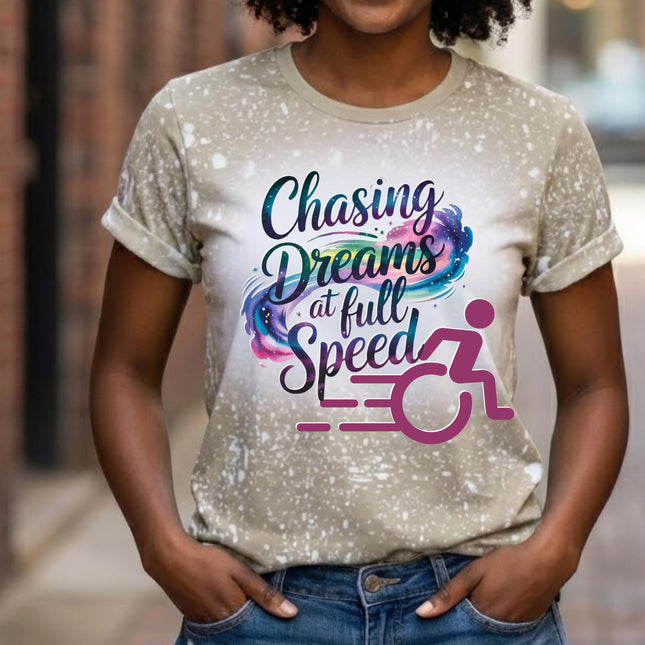 Wheelchair Support, Disability Awareness Wheelie Shirt, Mobility Inclusion support tee- chasing dreams at full speed