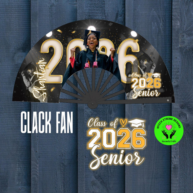 Graduation Clack Fan 25x13 – Graduation fan with Photo, Party Favor, Birthday, Wedding, Festival, Sports, Line Dance Gift - Predesigned