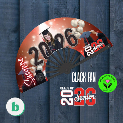 Graduation Clack Fan 25x13 – Graduation fan with Photo, Party Favor, Birthday, Wedding, Festival, Sports, Line Dance Gift - Predesigned