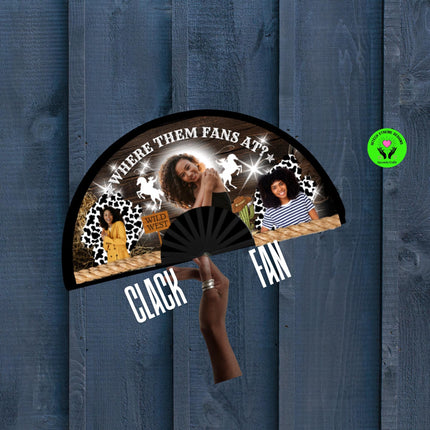 Clack Fan 25x13 – Where them fans at? with Photo, Party Favor, Birthday, Wedding, Festival, Sports, Line Dance Gift -hand fan- Predesigned