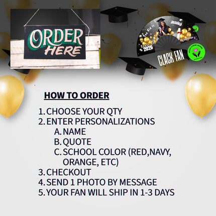 Graduation Clack Fan 25x13 – 2026 Graduation fan with Photo, Party Favor, Gift - Predesigned
