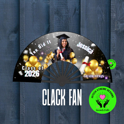 Graduation Clack Fan 25x13 – 2026 Graduation fan with Photo, Party Favor, Gift - Predesigned