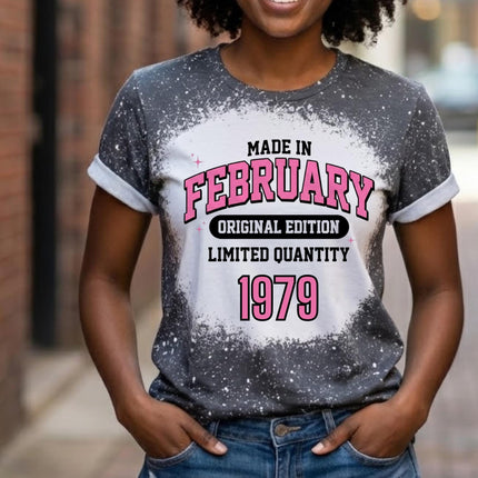 Made in February Birthday Shirt Personalized | Bleached Tee Original Edition | Custom Name or Year Shirt | February Birthday Gift