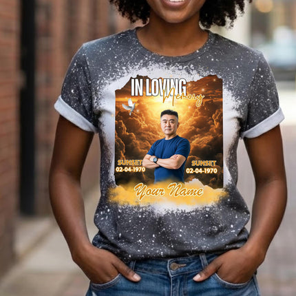 In Loving Memory Shirt Custom Memorial T-Shirt Personalized Photo Bleach Tee Remembrance Shirt Angel Wings Funeral Memorial Gift