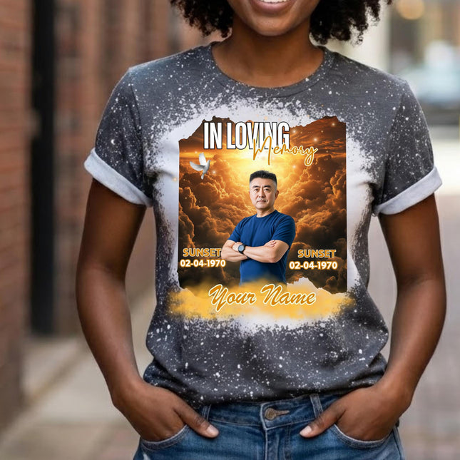 In Loving Memory Shirt Custom Memorial T-Shirt Personalized Photo Bleach Tee Remembrance Shirt Angel Wings Funeral Memorial Gift